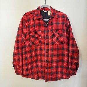 Vintage Sports Afield Shirt Jacket Mens Large XL Red Plaid Quilted Flannel 90s